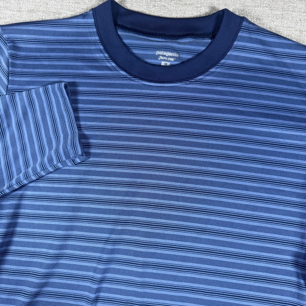 Patagonia Capilene L/S Mens Med Blue Striped Base Layer Top 45004F4